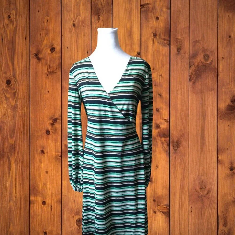 Laundry by Shelli Segal Size Small Faux Wrap Dress Striped Long Sleeve Office